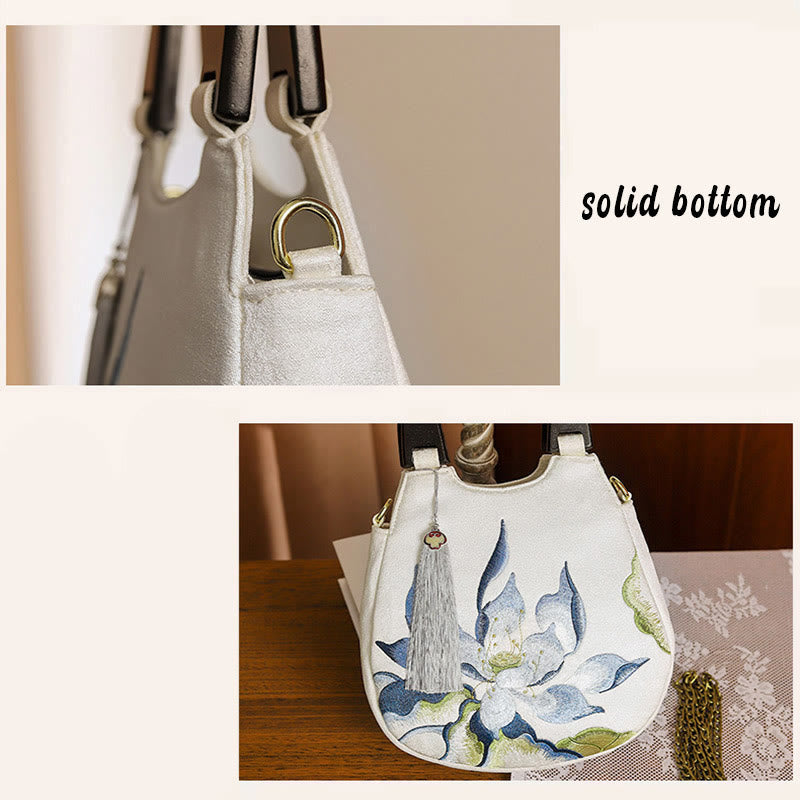 Nimara Ritual Lotus Embroidery Handbag Crossbody Bag