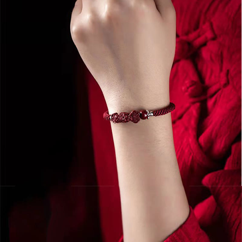 Nimara Ritual Handcrafted PiXiu Cinnabar Wealth Luck Braided Bracelet