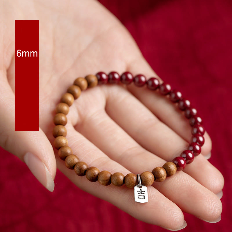 Nimara Ritual 925 Sterling Silver Peach Wood Cinnabar Ward Off Evil Spirits Bracelet