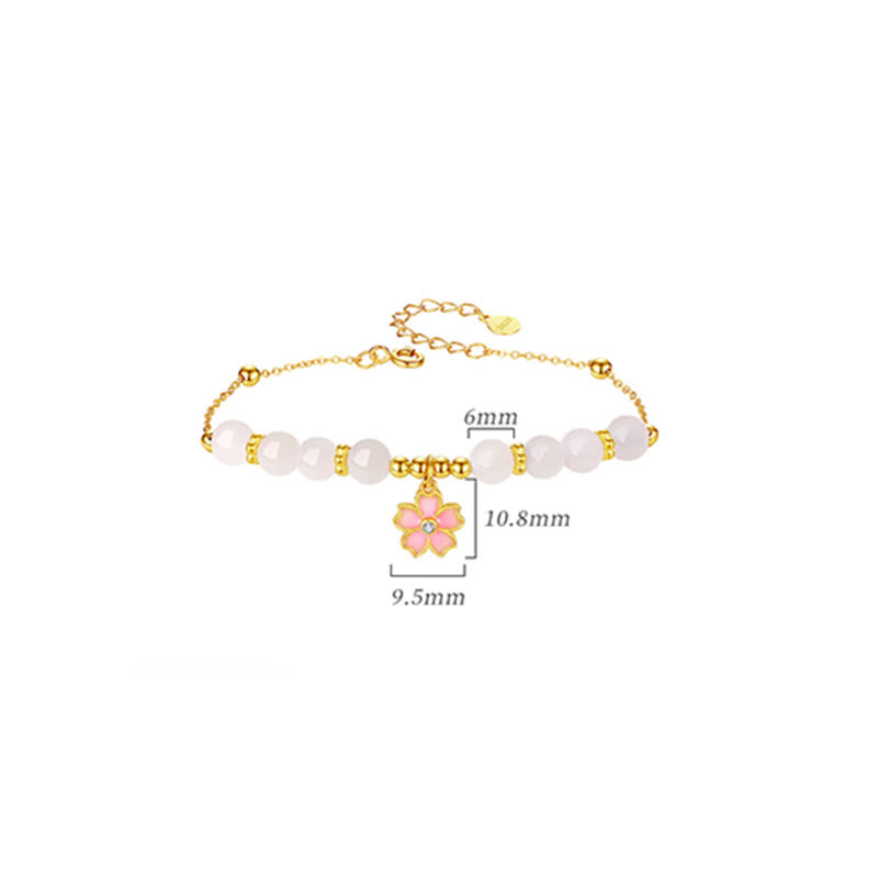Nimara Ritual 925 Sterling Silver Hetian White Jade Cherry Blossom Protection Bracelet