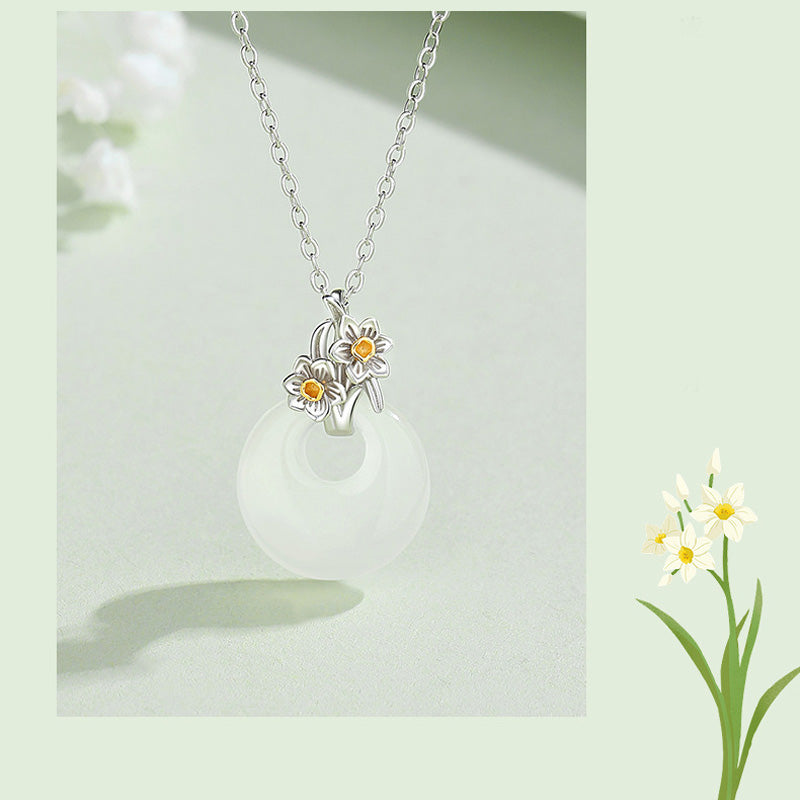 Nimara Ritual 925 Sterling Silver Round Chalcedony Twelve Months Flower Harmony Necklace Pendant