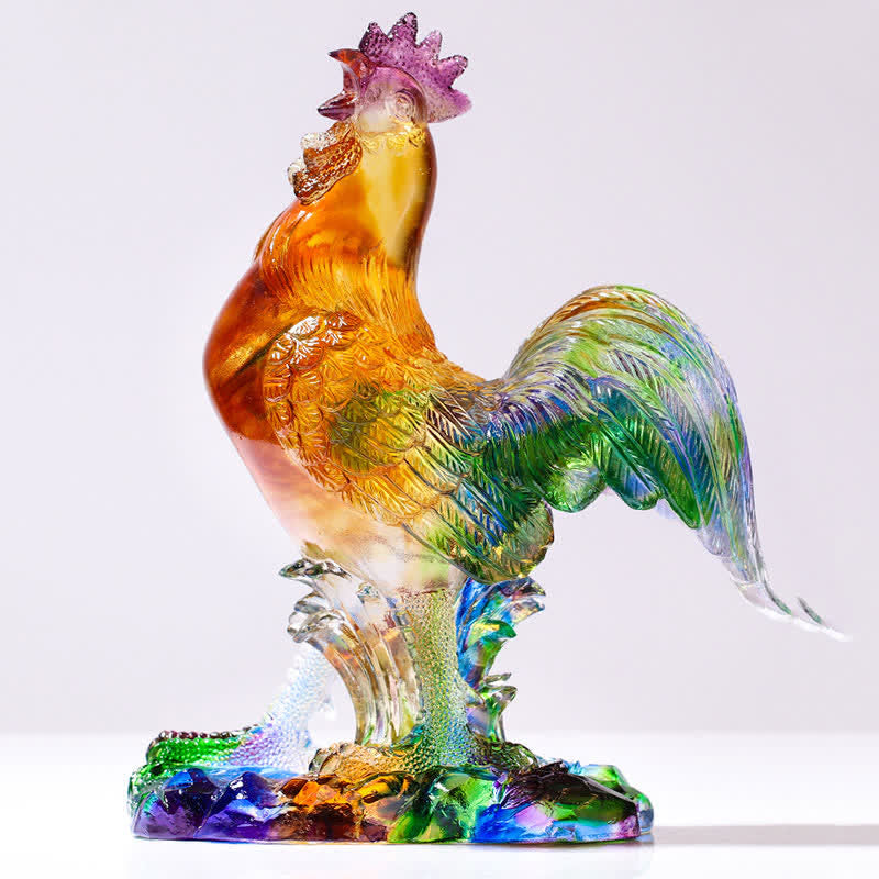 Nimara Ritual Handmade Liuli Crystal Rooster Art Piece Home Decoration