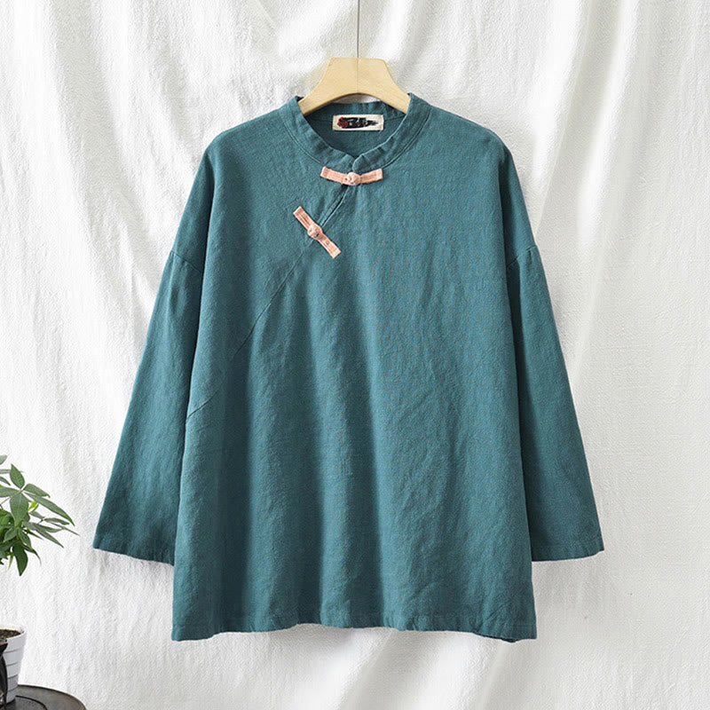 Nimara Ritual Ramie Linen Loose Blouse Women Long Sleeve Shirt Chinese Hanfu Top