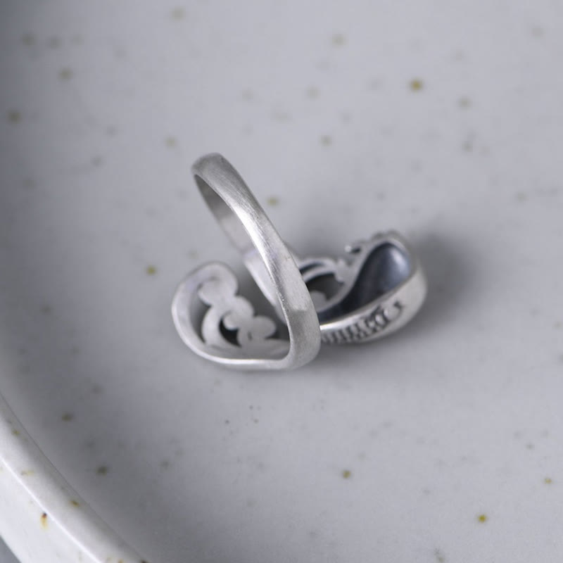 Nimara Ritual 925 Sterling Silver Koi Fish Water Ripple Luck Wealth Ring