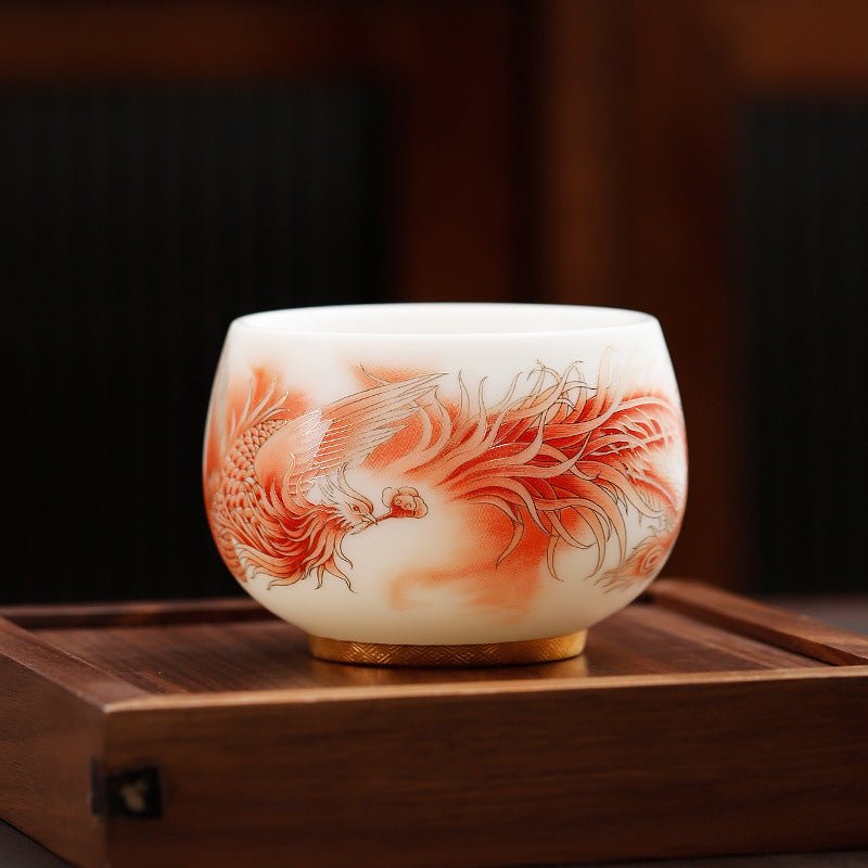 Nimara Ritual Phoenix White Porcelain Ceramic Teacup Kung Fu Tea Cup