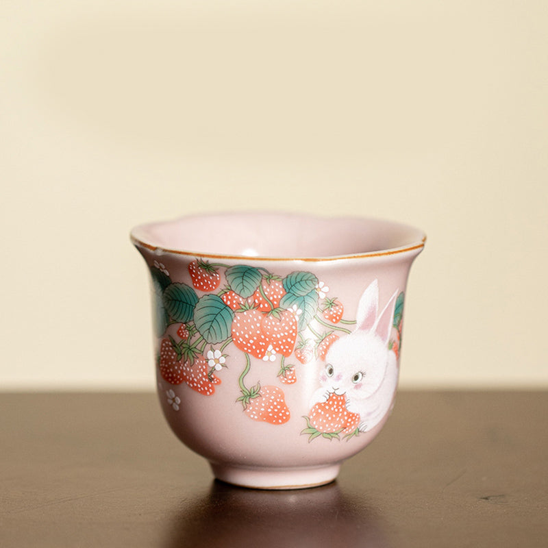 Nimara Ritual Cute Strawberry Rabbit Flower Ceramic Teacup Kung Fu Tea Cup 55ml