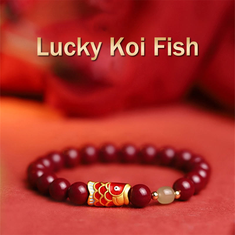 Nimara Ritual Natural Cinnabar Lucky Koi Fish Hetian Jade Bead Blessing Bracelet