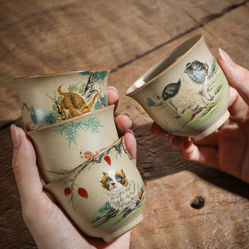 Nimara Ritual 12 Chinese Zodiac Ceramic Teacup Kung Fu Tea Cup 130ml
