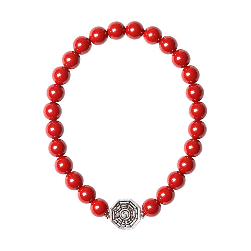 Nimara Ritual 925 Sterling Silver Yin Yang Bagua Symbol Cinnabar String Concentration Bracelet