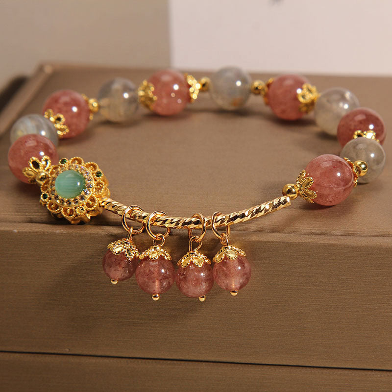 Nimara Ritual Strawberry Quartz Moonstone Healing Tassel Charm Bracelet