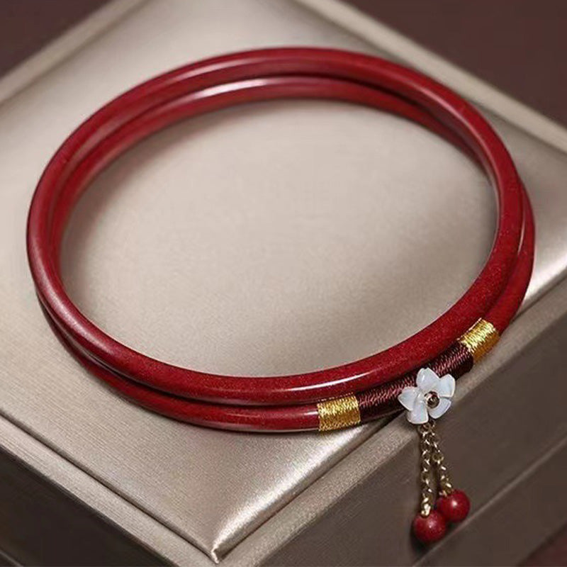 Nimara Ritual 2Pcs Cinnabar Flower Blessing Bangle Charm Bracelet