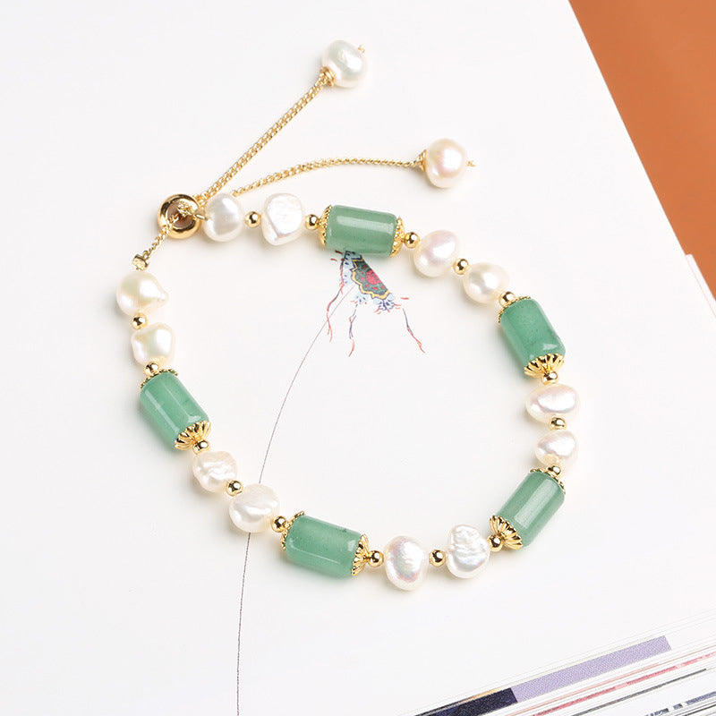 Nimara Ritual Green Aventurine Pearl Pink Crystal Bead Luck Bracelet