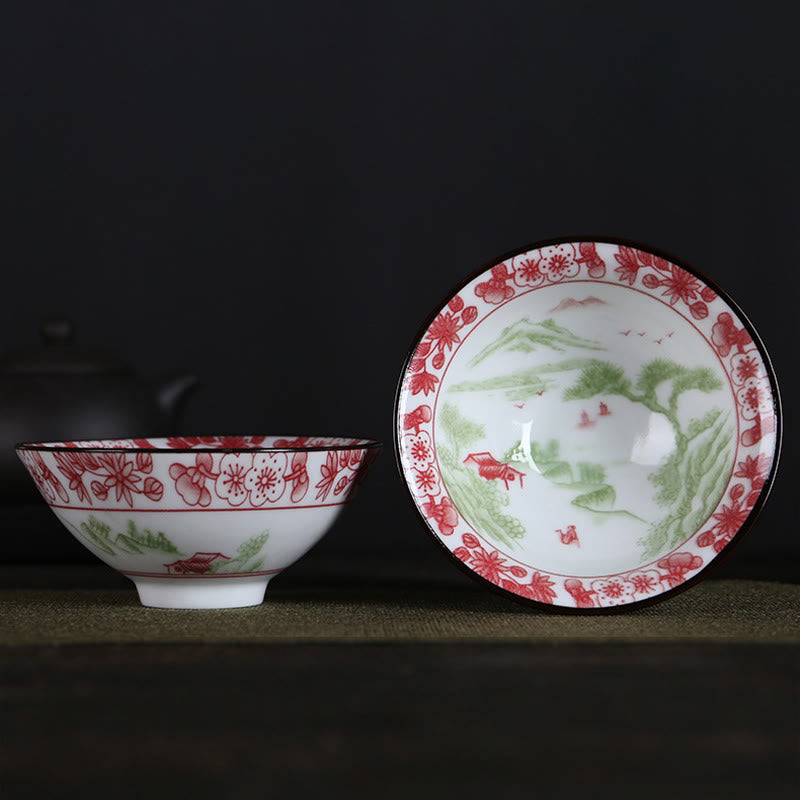 Nimara Ritual Flowers Fu Character Mountains Lotus Cherry Blossoms Ceramic Teacup Kung Fu Tea Cup