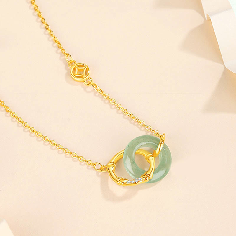 Nimara Ritual 925 Sterling Silver Natural Green Aventurine Peace Buckle Bamboo Coin Prosperity Necklace Pendant