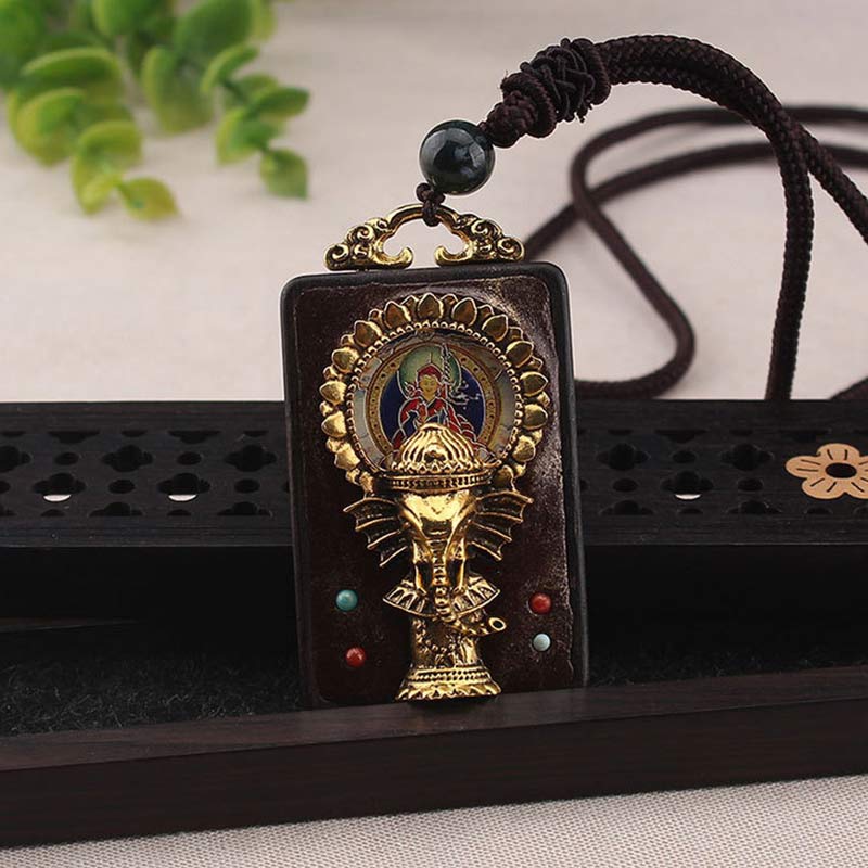 Nimara Ritual Ebony Wood Elephant God of Fortune Buddha Blessing Necklace String Pendant