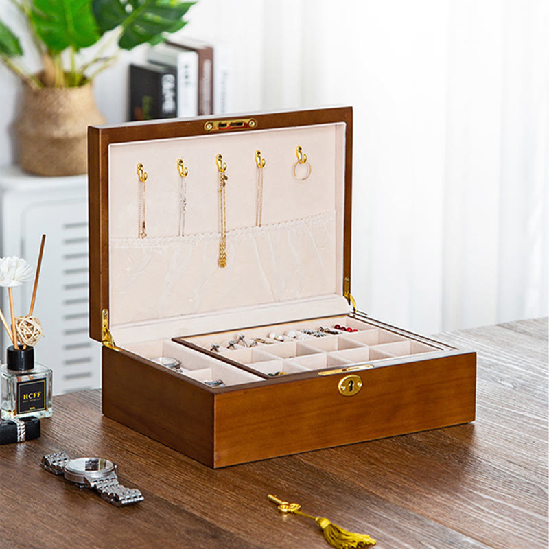 Nimara Ritual Vintage Wooden Jewelry Box Two-Layer Solid Wood Jewelry Storage Box