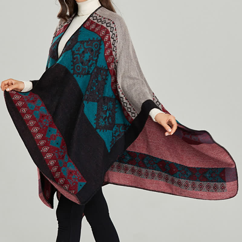 Nimara Ritual Tibetan Shawl Diamond Pattern Winter Warm Cloak Scarf