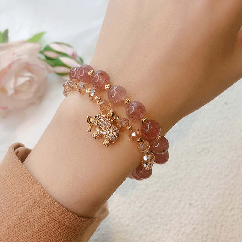 Nimara Ritual Rose Quartz Elephant Healing Energy Charm Bracelet