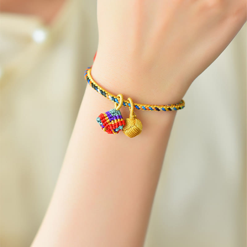Nimara Ritual Colorful Rope Luck Handmade Zongzi Golden Ball Charm Bracelet