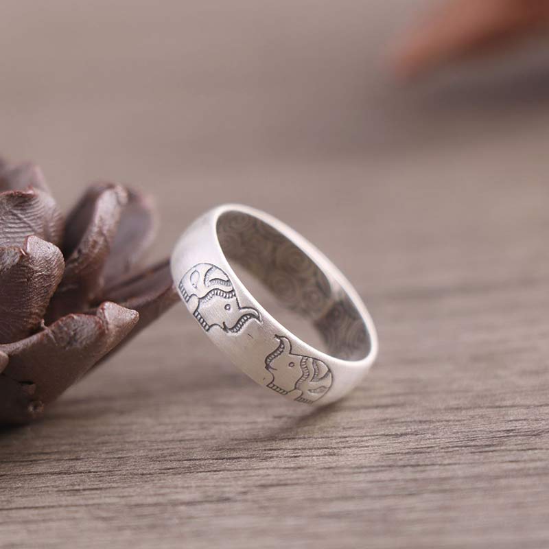 Nimara Ritual 999 Sterling Silver Lotus Elephant Six True Words Blessing Ring
