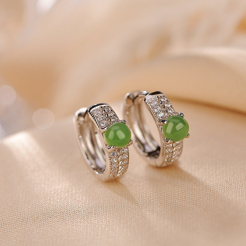 Nimara Ritual 925 Sterling Silver Round Cyan Jade Success Stud Earrings