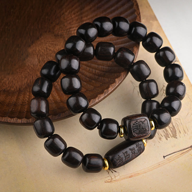 Nimara Ritual Tibetan Ebony Wood Barrel Beads Lucky And Treasure Balance Bracelet