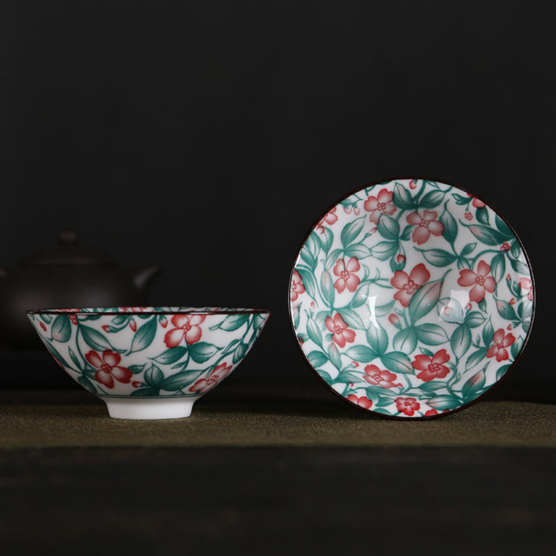 Nimara Ritual Flowers Fu Character Mountains Lotus Cherry Blossoms Ceramic Teacup Kung Fu Tea Cup