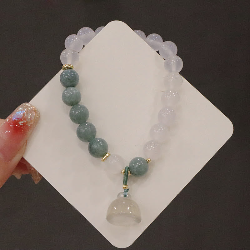 Nimara Ritual White Agate Jade Lotus Flower Peace Buckle Protection Bracelet