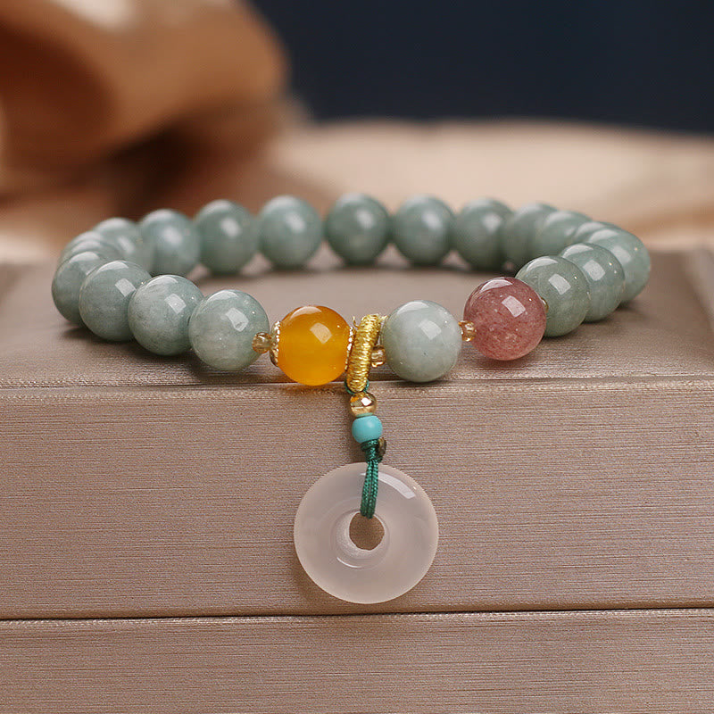 Nimara Ritual Natural Jade Strawberry Quartz Bead Peace Buckle Prosperity Bracelet