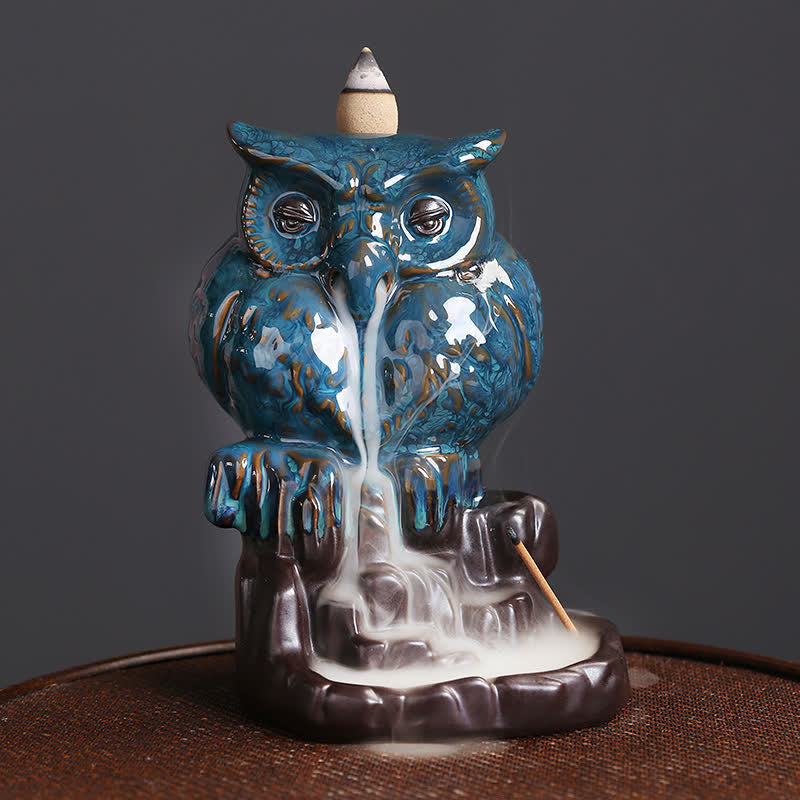 Nimara Ritual Cute Owl Ceramic Backflow Smoke Fountain Meditation Healing Incense Burner Decoration