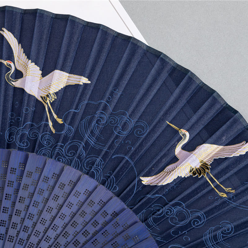Nimara Ritual Crane Dragonfly Lotus Peony Plum Blossom Butterfly Handheld Silk Bamboo Folding Fan 22.5cm