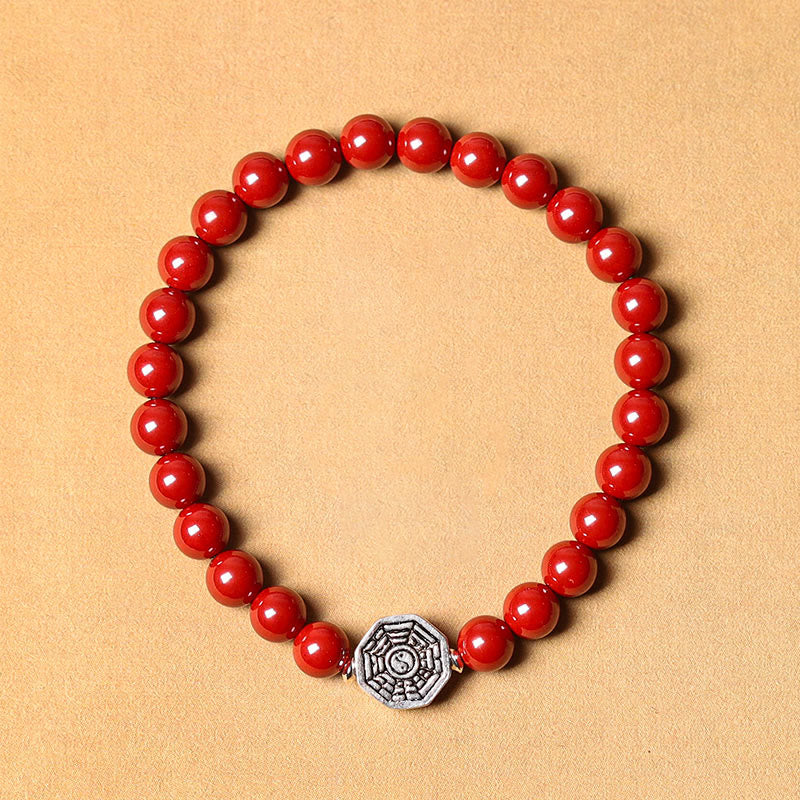Nimara Ritual 925 Sterling Silver Yin Yang Bagua Symbol Cinnabar String Concentration Bracelet