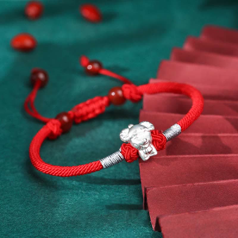 Nimara Ritual 999 Sterling Silver Chinese Zodiac Luck Strength Red String Bracelet