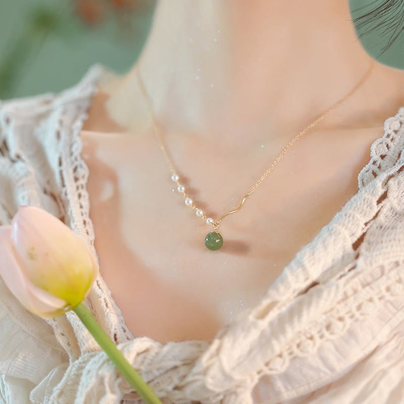 Nimara RitualNatural Hetian Jade Pearl Luck Bead Necklace Pendant