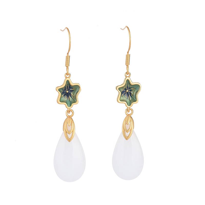 Nimara Ritual FengShui White Jade Luck Drop Earrings