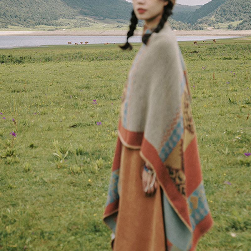 Nimara Ritual Tibetan Shawl Diamond Pattern Winter Warm Cloak Scarf