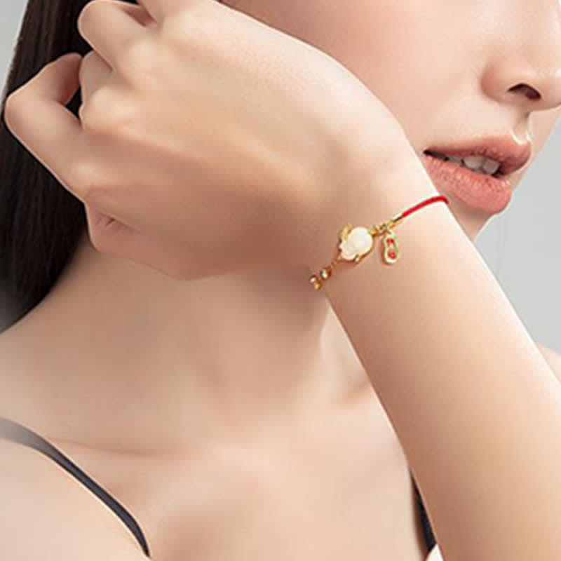 Nimara Ritual Year of the Rabbit White Jade Happiness Red String Chain Bracelet