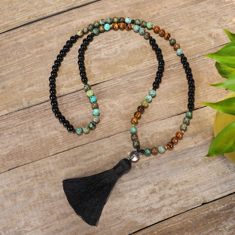 Nimara Ritual 108 Mala Beads Natural Stone Tiger Eye Turquoise Protection Strength Bracelet Necklace