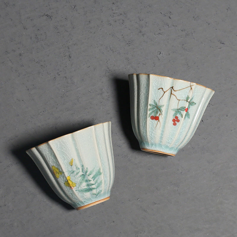 Nimara Ritual Loquat Dogwood Hawthorn Morning Glory Ceramic Teacup Kung Fu Tea Cup