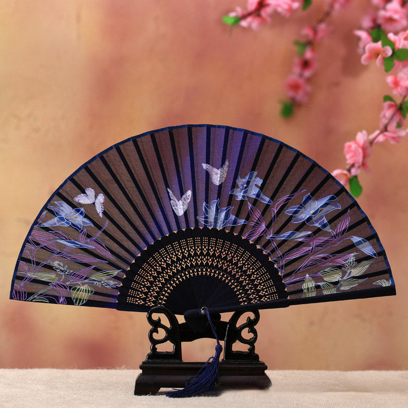 Nimara Ritual Cherry Blossom Lily Butterfly Bamboo Handheld Bamboo Folding Fan 21cm