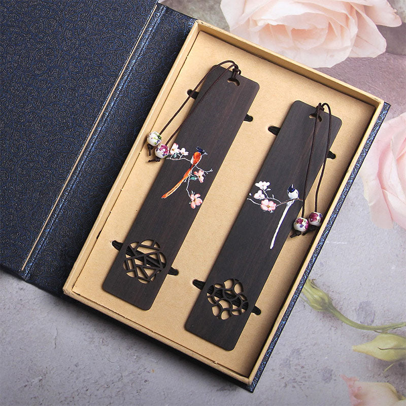 Nimara Ritual Oriole Bird Flower Ebony Wood Bookmarks With Gift Box