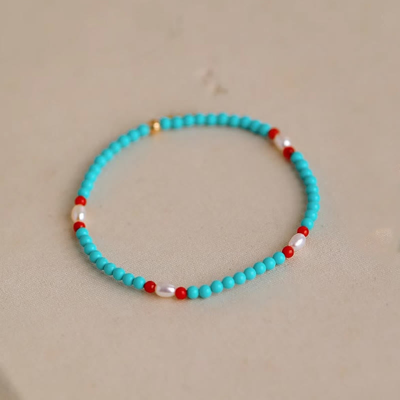 Nimara Ritual Turquoise Red Agate Pearl Small Beaded Protection Bracelet