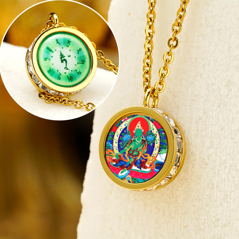 Nimara Ritual Tibetan Yellow God Of Wealth Green Tara Buddha Serenity Titanium Steel Necklace Pendant