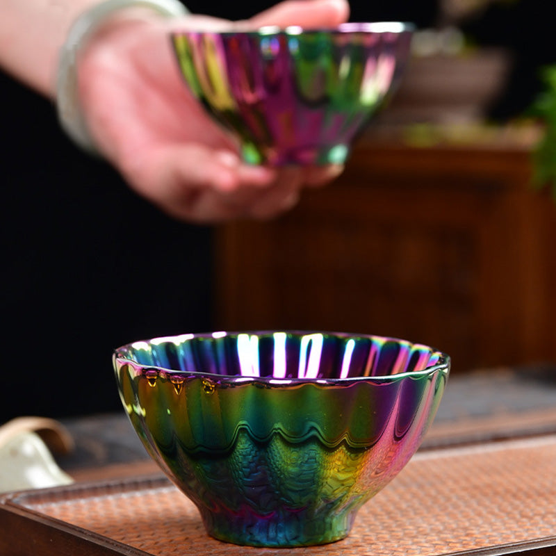 Nimara Ritual Lotus Peacock Inlaid Multicolored Chinese Jianzhan Ceramic Teacup Kung Fu Tea Cup