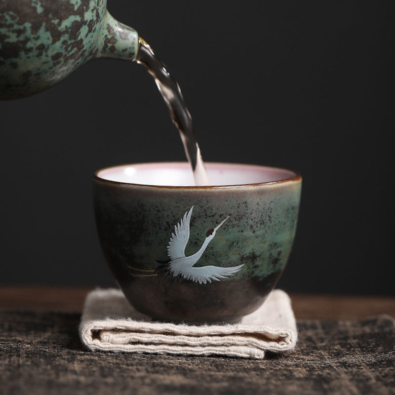 Nimara Ritual Auspicious Crane Ceramic Teacup Kung Fu Tea Cup Bowl