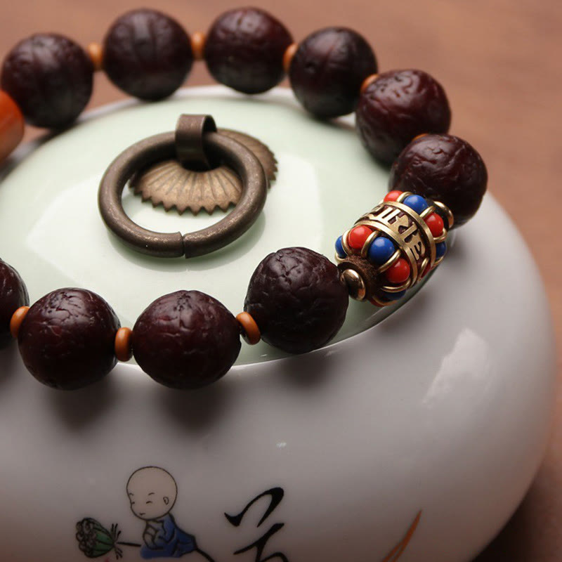 Nimara Ritual Tibetan Bodhi Seed Agate Bead Luck Wealth Tassel Charm Wrist Mala