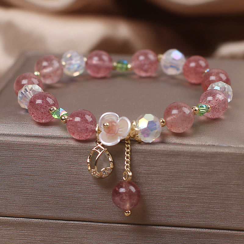 Nimara Ritual Strawberry Quartz Rutilated Quartz Fluorite Flower Healing Bracelet
