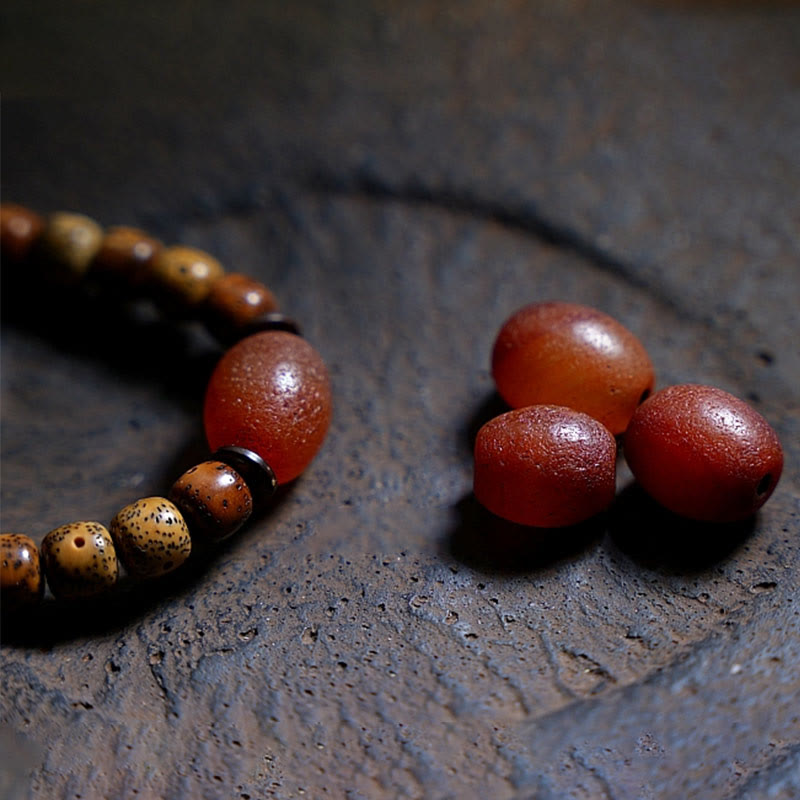 Nimara Ritual Tibetan Bodhi Seed Amber Dzi Bead Agate Zakiram Goddess of Wealth Beads Triple Wrap Bracelet