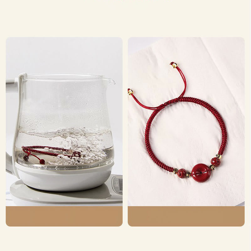 Nimara Ritual Handmade Lotus Cinnabar Peace Buckle Blessing Braid Bracelet