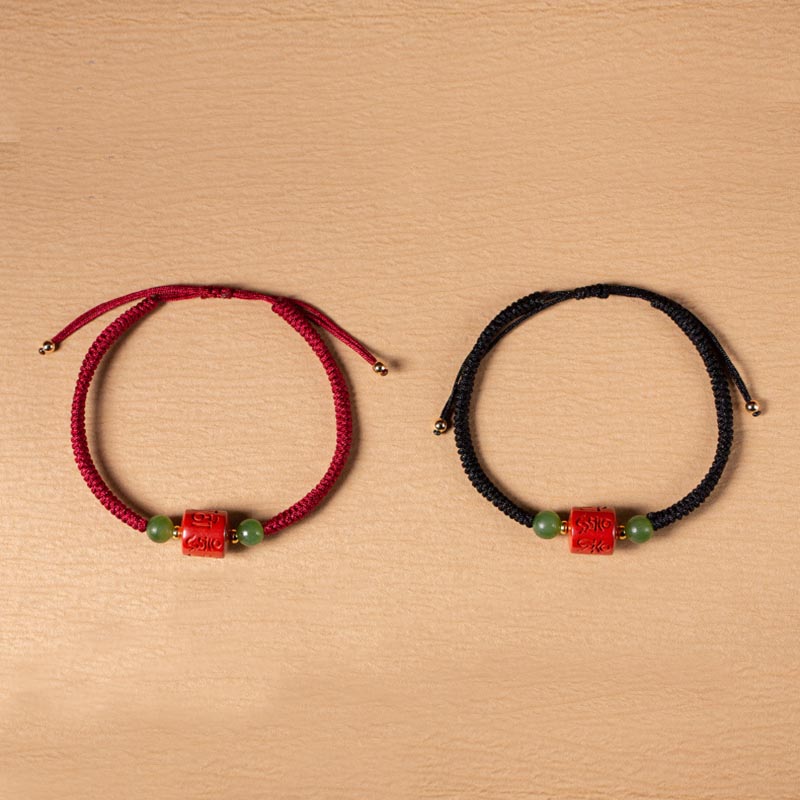 Nimara Ritual Tibetan Cinnabar Om Mani Padme Hum Engraved Blessing Braided Rope Bracelet